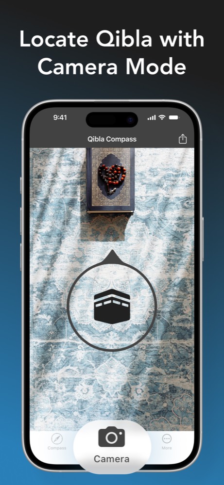 Qibla marker placed over a room in camera mode