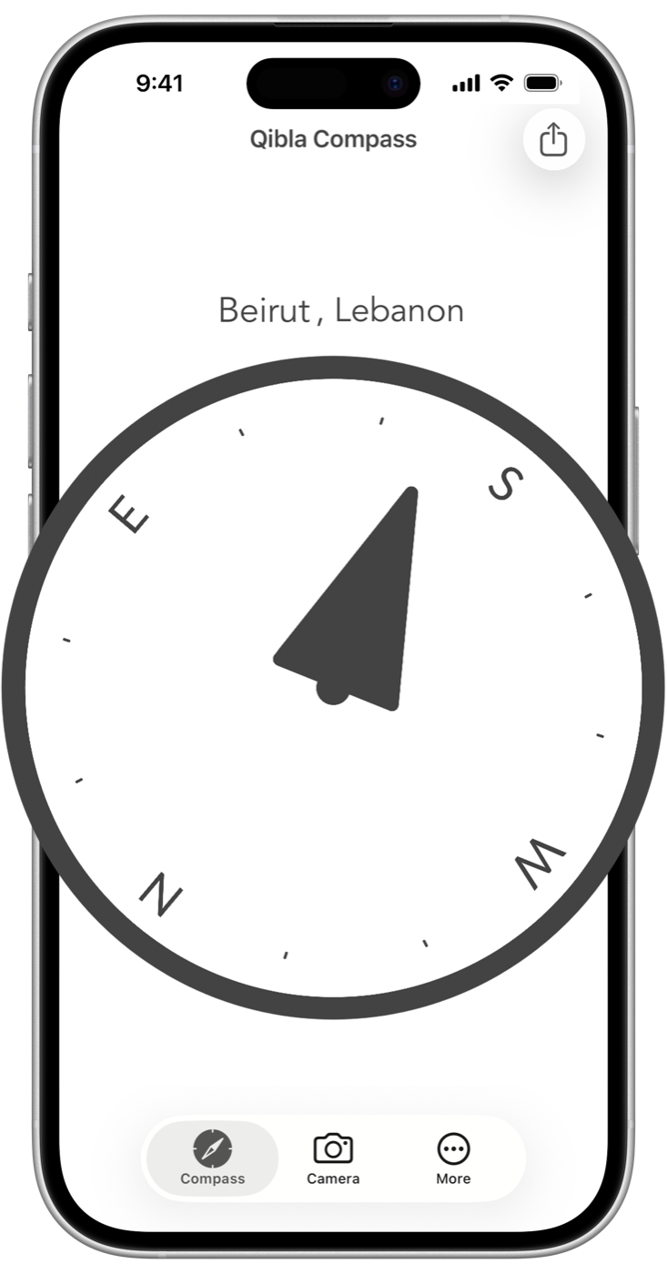 Qibla Compass shown on iPhone